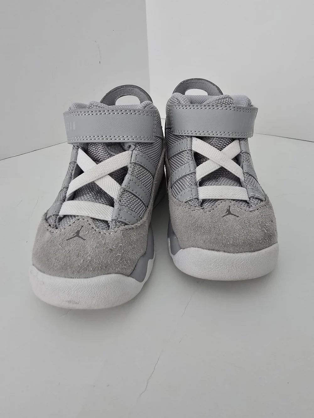 Jordan 6 Ring Toddler Kids Light Grey Suede & Mesh Hook-and-Loop Sneakers Size 6